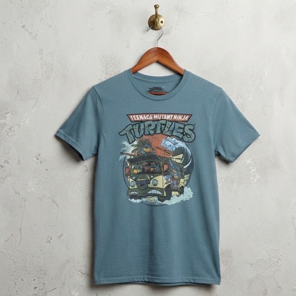Teenage Mutant Ninja Turtles TMNT Party Wagon Graphic T-Shirt Teal Blue Large